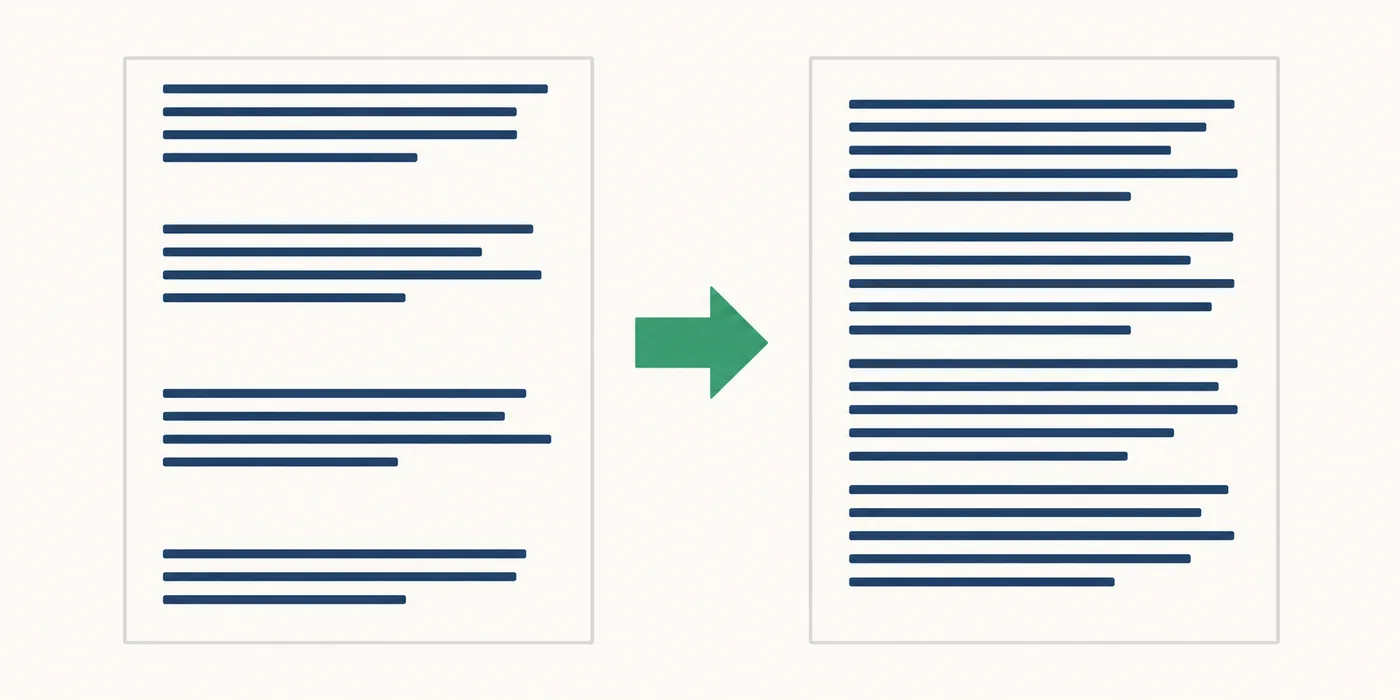 Redaktionelle Illustration, in der Textzeilen mit Lücken zu gleichmäßigen Zeilen werden
